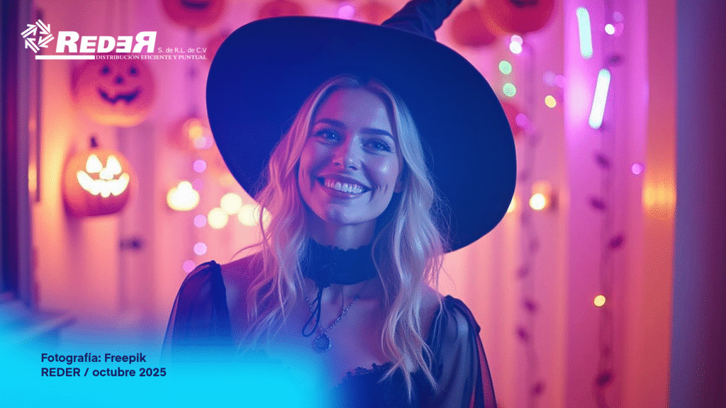 Ilustración de una mujer con expresión de valentía, con tonos rosa y negro alusivos a Halloween, promoviendo la detección temprana del cáncer de mama