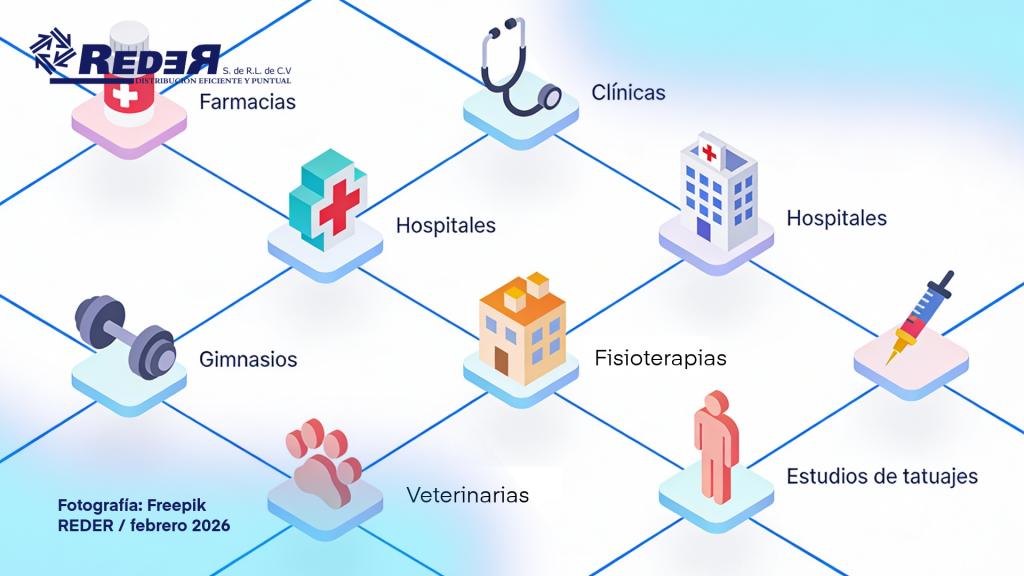 Camión de entrega REDER transportando medicamentos, suplementos y material de curación hacia farmacias, hospitales, gimnasios, clínicas y veterinarias.